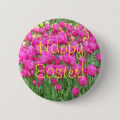 Happy Paasroze Tulip Garden Floral Ronde Button 5,7 Cm (Voorkant)