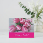 Happy Paasroze Tulps Flower Bouquet Card Feestdagenkaart (Staand voorkant)