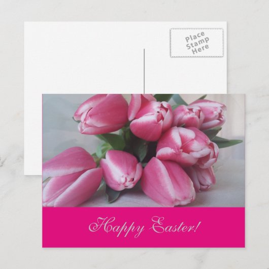Happy Paasroze Tulps Flower Bouquet Card Feestdagenkaart (Voorkant / Achterkant)