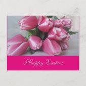 Happy Paasroze Tulps Flower Bouquet Card Feestdagenkaart (Voorkant)
