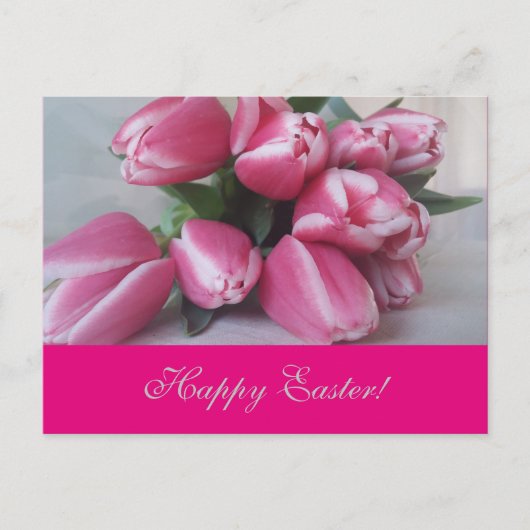 Happy Paasroze Tulps Flower Bouquet Card Feestdagenkaart (Voorkant)