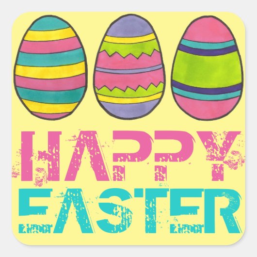 Happy Paast Basket Painted Egg Hunt Eggs Vierkante Sticker (Voorkant)