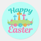 Happy Paast Beauful Religious Flowers Crosses Ronde Sticker (Voorkant)