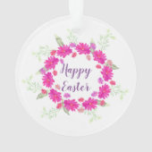 Happy Paast Bright Roze en Witte Bloemen Ornament (achterkant)
