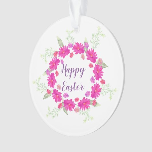 Happy Paast Bright Roze en Witte Bloemen Ornament (voorkant)