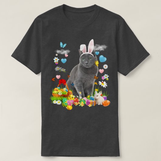 Happy Paast Bunny Cat Russian Blue Eggs Bask T-shirt (Design voorkant)