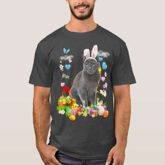 Happy Paast Bunny Cat Russian Blue Eggs Bask T-shirt