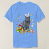 Happy Paast Bunny Cat Russian Blue Eggs Bask T-shirt (Design voorkant)