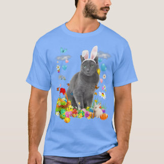 Happy Paast Bunny Cat Russian Blue Eggs Bask T-shirt