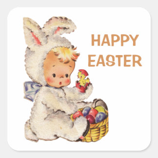 Happy Paast Bunny Costume Vierkante Sticker