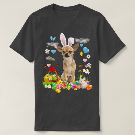 Happy Paast Bunny Dog Chihuahua Eggs Basket T-shirt (Design voorkant)