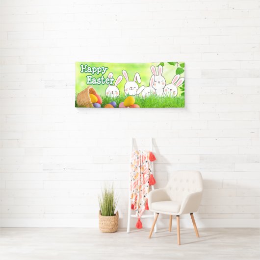 Happy Paast Bunny Easter Easter Easter Basket Spandoek (Insitu)