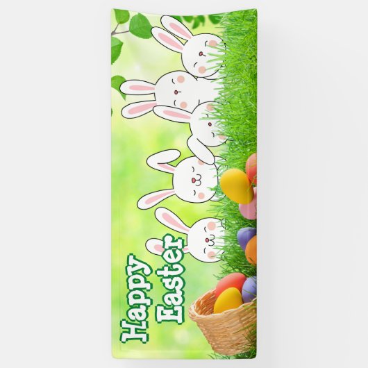 Happy Paast Bunny Easter Easter Easter Basket Spandoek (Verticaal)