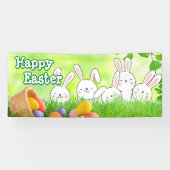 Happy Paast Bunny Easter Easter Easter Basket Spandoek (Horizontaal)