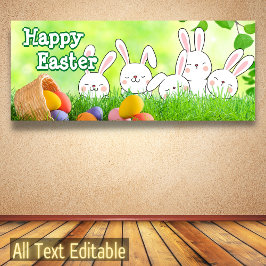 Happy Paast Bunny Easter Easter Easter Basket Spandoek