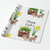 Happy Paast Bunny en Holiday Basket Cadeaupapier (Uitgerold)