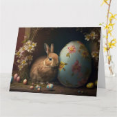 Happy Paast - Bunny Rabbit met decoratieve eieren Kaart (Gele Bloem)