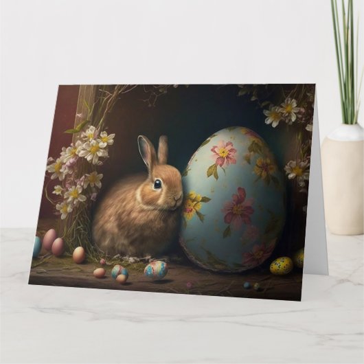 Happy Paast - Bunny Rabbit met decoratieve eieren Kaart (Voorkant)