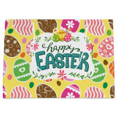 Happy Paast Colorful Easter Eggs Pattern Yellow Groot Cadeauzakje (Voorkant)