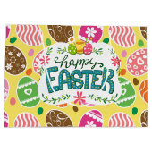 Happy Paast Colorful Easter Eggs Pattern Yellow Groot Cadeauzakje (Achterkant)