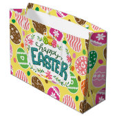 Happy Paast Colorful Easter Eggs Pattern Yellow Groot Cadeauzakje (Achterkant Gekanteld)
