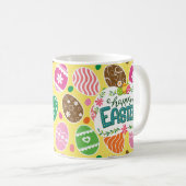 Happy Paast Colorful Easter Eggs Pattern Yellow Koffiemok (Voorkant rechts)