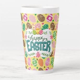 Happy Paast Colorful Easter Eggs Pattern Yellow Latte Mok