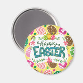 Happy Paast Colorful Easter Eggs Pattern Yellow Magneet (Voorkant / Achterkant)