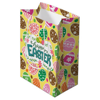 Happy Paast Colorful Easter Eggs Pattern Yellow Medium Cadeauzakje