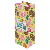 Happy Paast Colorful Easter Eggs Pattern Yellow Wijn Cadeautas (Achterkant Gekanteld)
