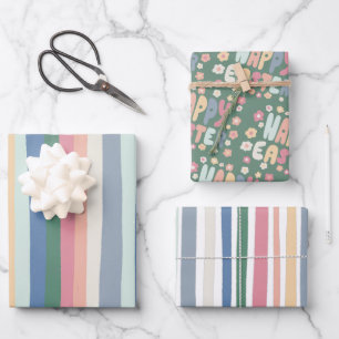 Happy Paast Colorful Moderne Stripes Pink Blue Inpakpapier Vel