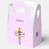 Happy Paast Cross Bijbel Verse Custom Name Paars Bedankdoosjes (Geopend)