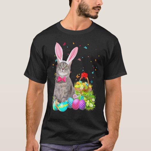 Happy Paast Cute Bunny Cat Eggs Basket Mannen Vrou T-shirt (Voorkant)