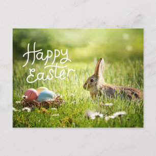 Happy Paast Cute Bunny met kleurrijke paaseieren Briefkaart