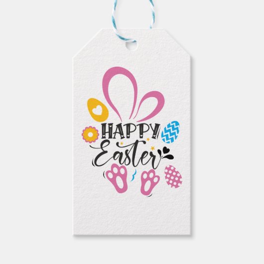 Happy Paast Cute Bunny met paaseieren Cadeaulabel (Voorkant)