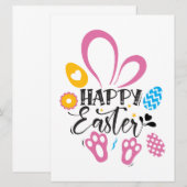 Happy Paast Cute Bunny met paaseieren Kaart (Voorkant / Achterkant)