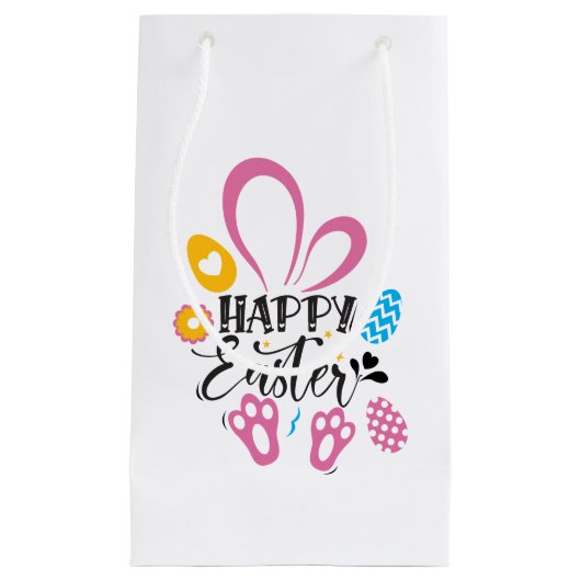 Happy Paast Cute Bunny met paaseieren Klein Cadeauzakje (Voorkant)