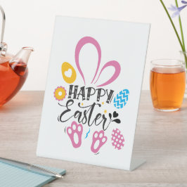 Happy Paast Cute Bunny met paaseieren Reclamebord Met Voetstuk