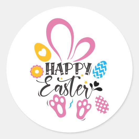 Happy Paast Cute Bunny met paaseieren Ronde Sticker (Voorkant)