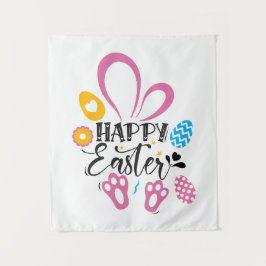 Happy Paast Cute Bunny met paaseieren Wandkleed
