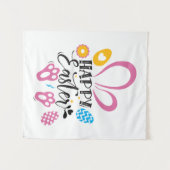 Happy Paast Cute Bunny met paaseieren Wandkleed (Voorkant (horizontaal))
