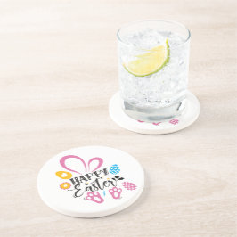 Happy Paast Cute Bunny met paaseieren Zandsteen Onderzetter