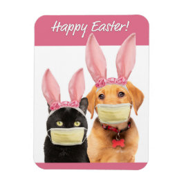 Happy Paast Cute Cat en Dog in Covid Face Mask Magneet