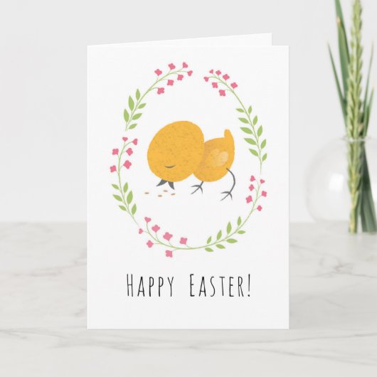 Happy Paast Cute Chick Floral Egg Wreatcard Feestdagen Kaart (Voorkant)