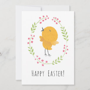 Happy Paast Cute Chick Floral Egg Wreatcard Feestdagenkaart