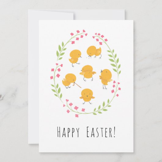 Happy Paast Cute Chicks Floral Egg Wreatcard Feestdagenkaart (Voorkant)