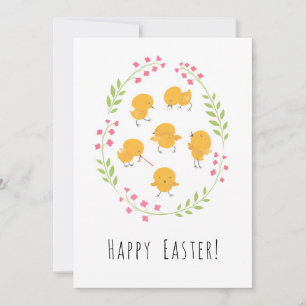 Happy Paast Cute Chicks Floral Egg Wreatcard Feestdagenkaart