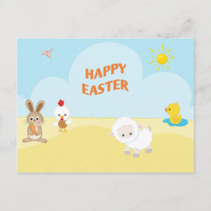 Happy Paast Cute Farm Animals Briefkaart