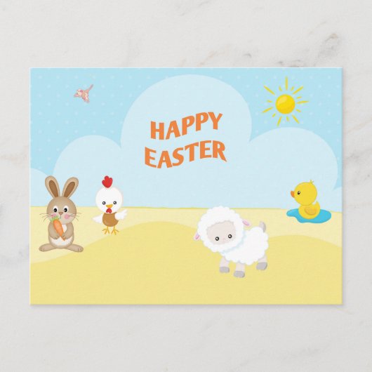 Happy Paast Cute Farm Animals Briefkaart (Voorkant)