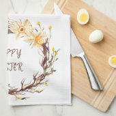 Happy Paast Daffodils Floral Wreate Theedoek (Quarter Fold)